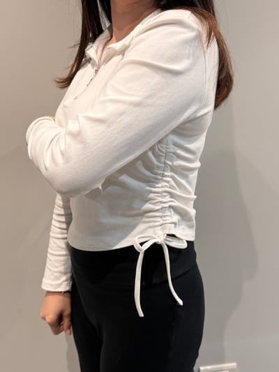 抽繩拉鍊彈性棉料短版上衣3