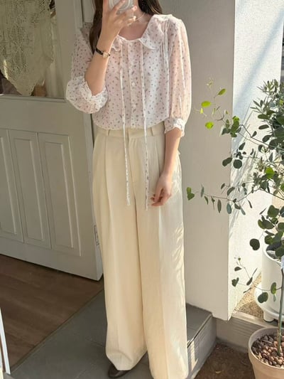 細緻碎花綁帶雪紡上衣7