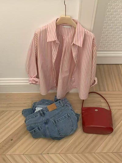 細條紋寬版長袖襯衫8