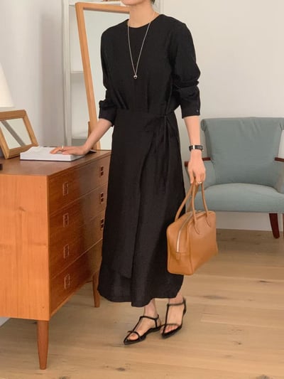 氣質側綁帶長洋裝6