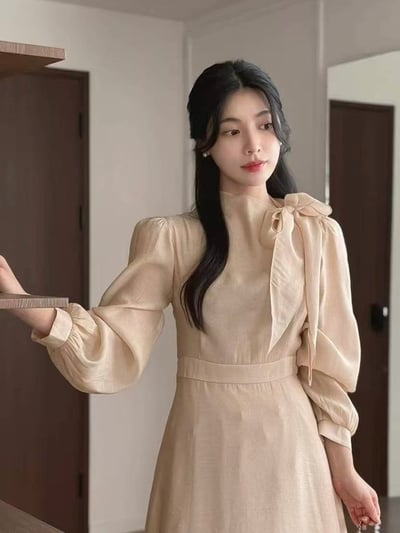 典雅名媛・綁帶公主袖長洋裝4