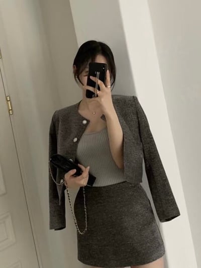 銀色鏤空鈕扣短版外套6