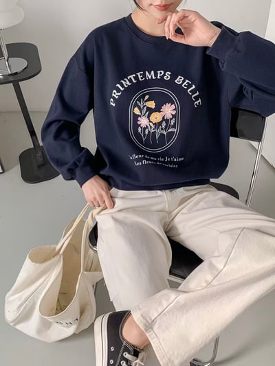 法式復古花卉印花圓領衛衣5