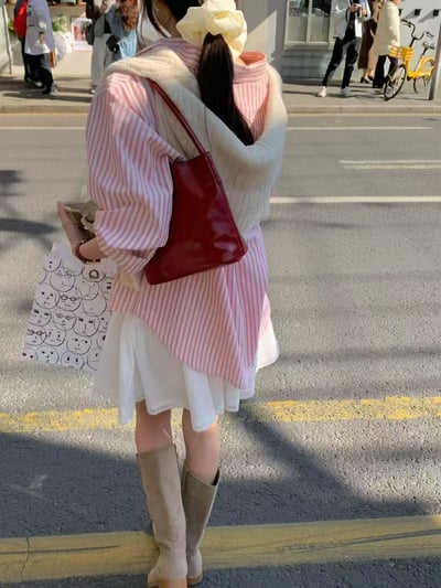 細條紋寬版長袖襯衫6