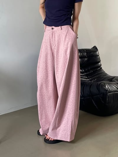 微光豹紋寬版長褲1