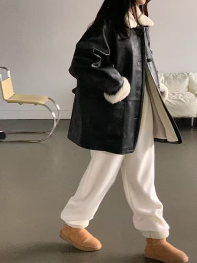 復古羊羔翻領皮衣外套2