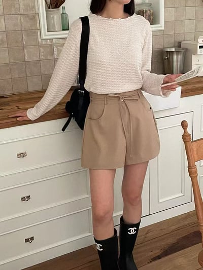 鬱金香花苞高腰綁帶短褲5