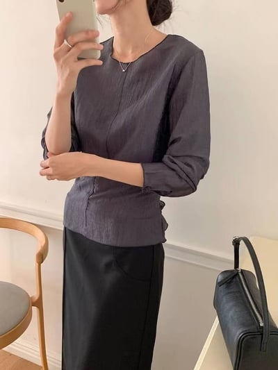 緞面綁帶雪紡上衣4