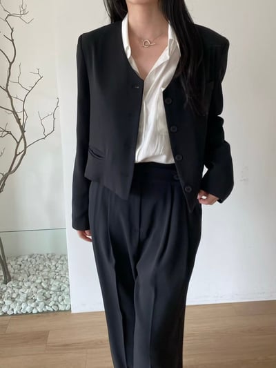 質感俐落綁帶西裝套裝(外套+長褲可拆售）7