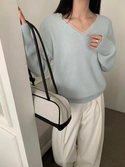 點點滾邊 V 領毛衣1