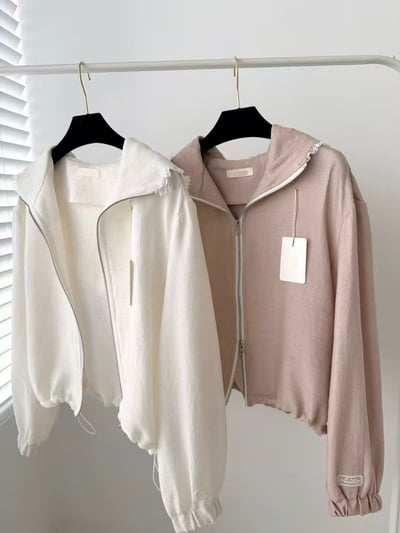 拼紗滾邊連帽短版外套1