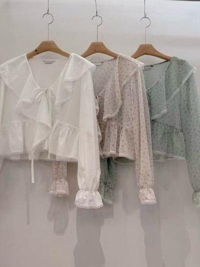 法式大翻領綁帶雪紡上衣14