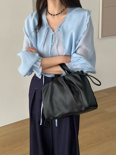 天絲大領片綁帶襯衫4