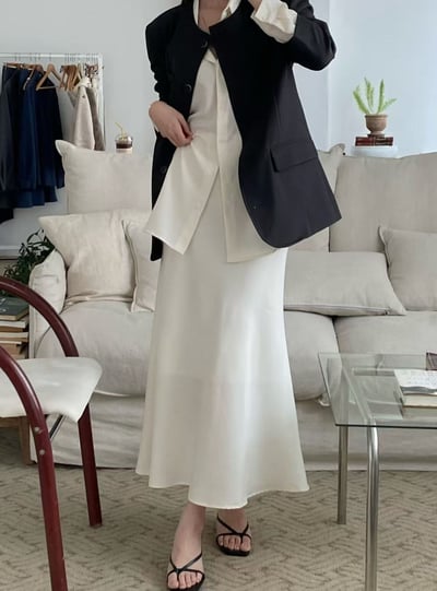 質感襯衫＋垂墜長裙套裝2