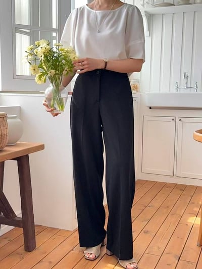 知性高腰直筒西裝長長褲6
