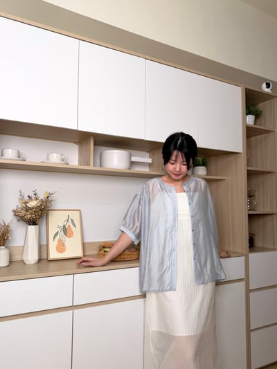 天絲光澤微透氣質上衣 藍2