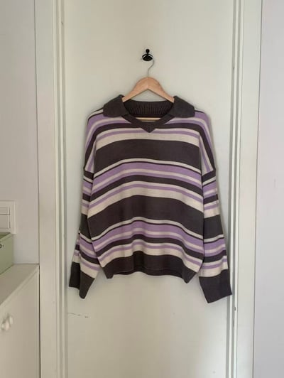 撞色橫條翻領毛衣8