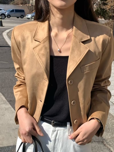 奶油焦糖・翻領麂皮質感外套3