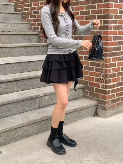 荷葉滾邊修身羅紋上衣3