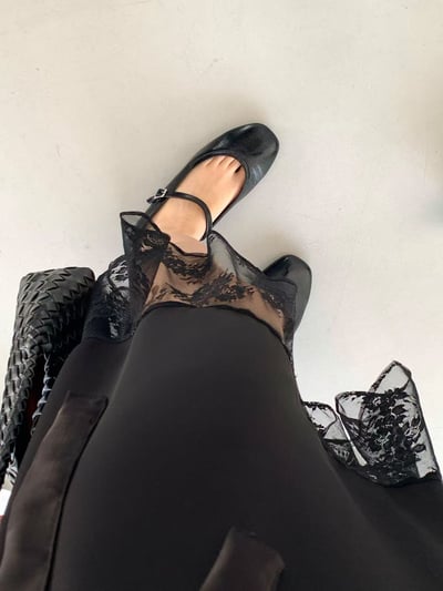 側綁帶蕾絲拼接不對稱長裙15