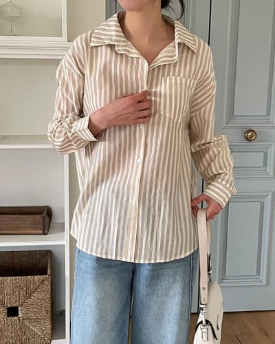 日常條紋寬版襯衫4