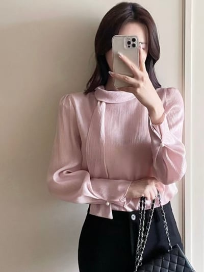 氣質垂墜領綁帶上衣3