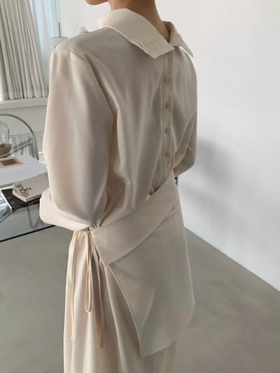 簡約斜裁腰綁帶長洋裝5