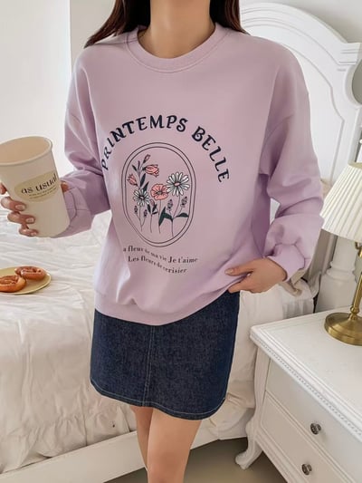 法式復古花卉印花圓領衛衣8