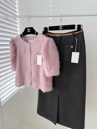 毛呢前開衩修身長裙6