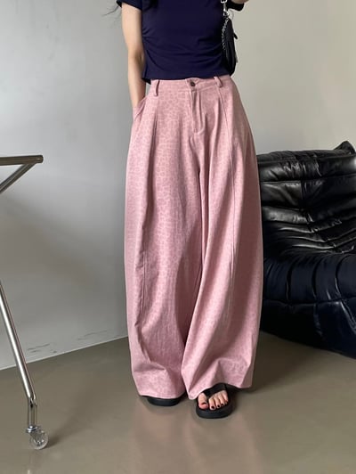 微光豹紋寬版長褲5