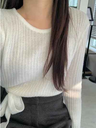 柔光針織・坑條側綁帶上衣3