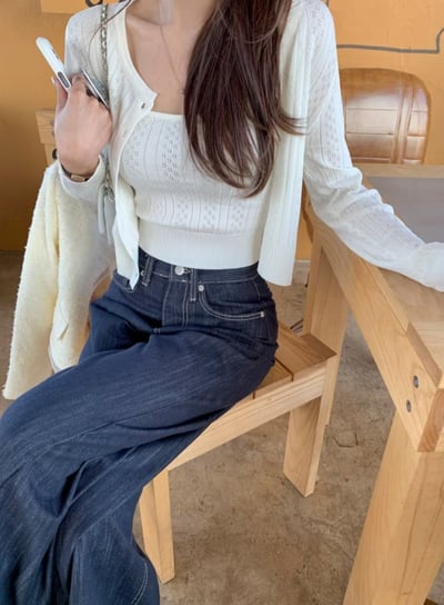 白色鏤空針織兩件套4