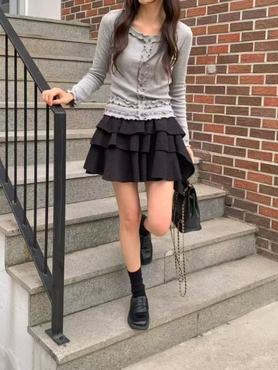 荷葉滾邊修身羅紋上衣2