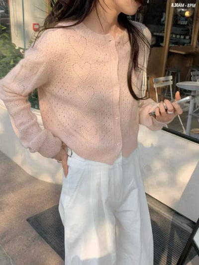 愛心鏤空針織開襟上衣3