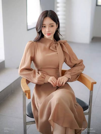 典雅名媛・綁帶公主袖長洋裝9