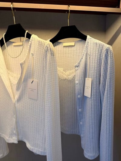 假兩件蕾絲背心針織外套組5