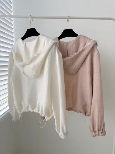 拼紗滾邊連帽短版外套2