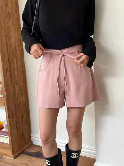 鬱金香花苞高腰綁帶短褲9