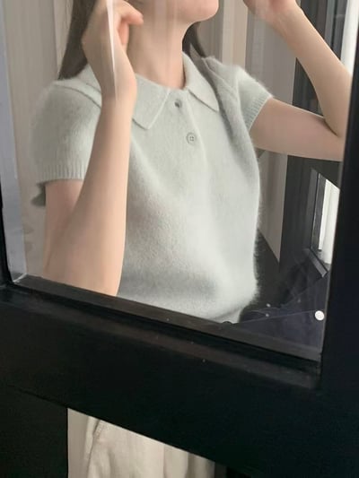 小翻領短袖針織上衣7