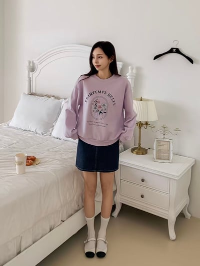 法式復古花卉印花圓領衛衣7