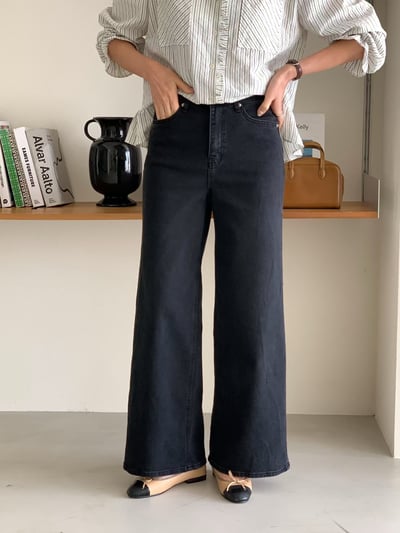 高腰長腿寬管牛仔褲9