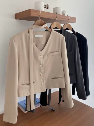 質感俐落綁帶西裝套裝(外套+長褲可拆售）14