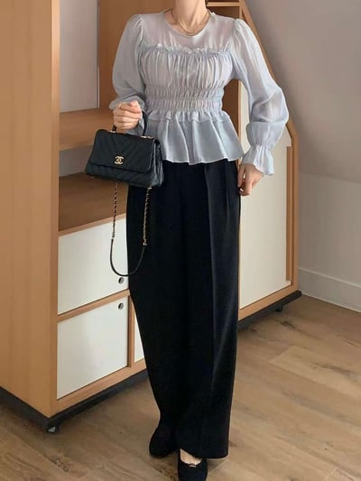 柔霧輕紗・鬆緊束腰上衣6