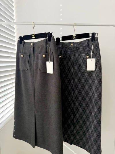 毛呢前開衩修身長裙4