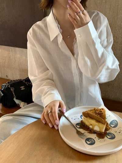 質感透膚蕾絲微光襯衫1