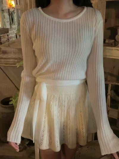 柔光針織・坑條側綁帶上衣2