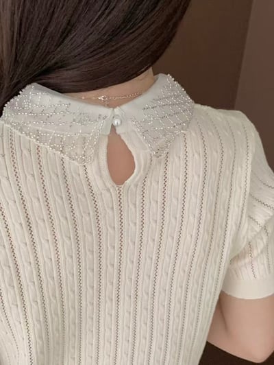 銀珠刺繡領片針織上衣8