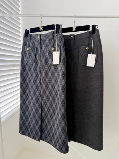 毛呢前開衩修身長裙1