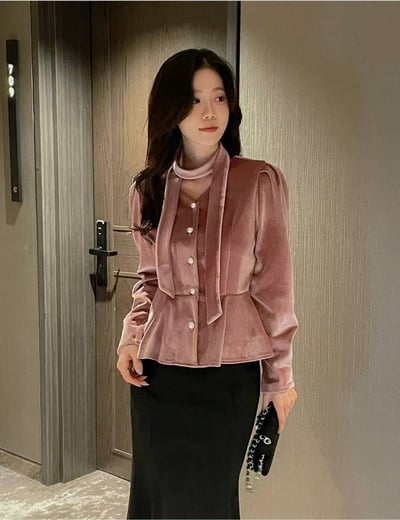 珍珠綁帶絨光上衣10