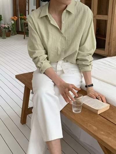 質感直條紋長袖襯衫2